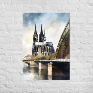 Kölner Dom und Hohenzollernbrücke Watercolor-Illustration